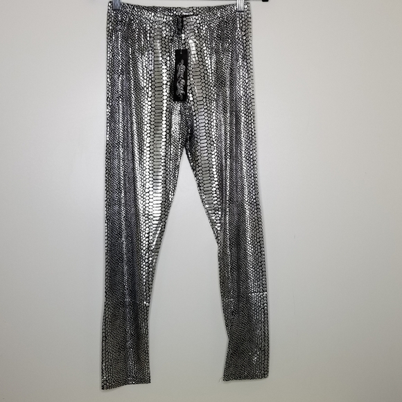 True Rock Black Silver Metallic Leggings Crocodile Gator‎ Print Women's S… - Picture 3 of 11